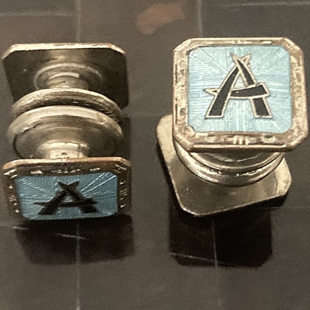 Art Deco 1930s Airplane Aviation Cufflinks Blue Guilloche Enamel Pioneer Snap